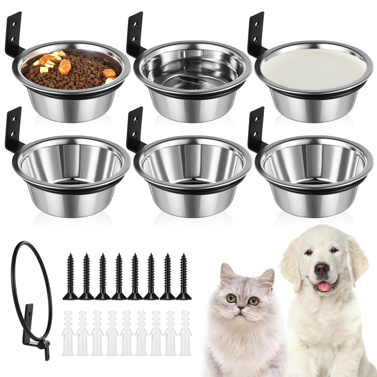 Dandat 6 Pack Elevated Dog Bowls 25 oz Wall Mounted Dog Bowl Stainless Steel Adjustable Height Raised Dog Bowls Metal Dog Food and Water Bowls for Cat Puppy and Dogs