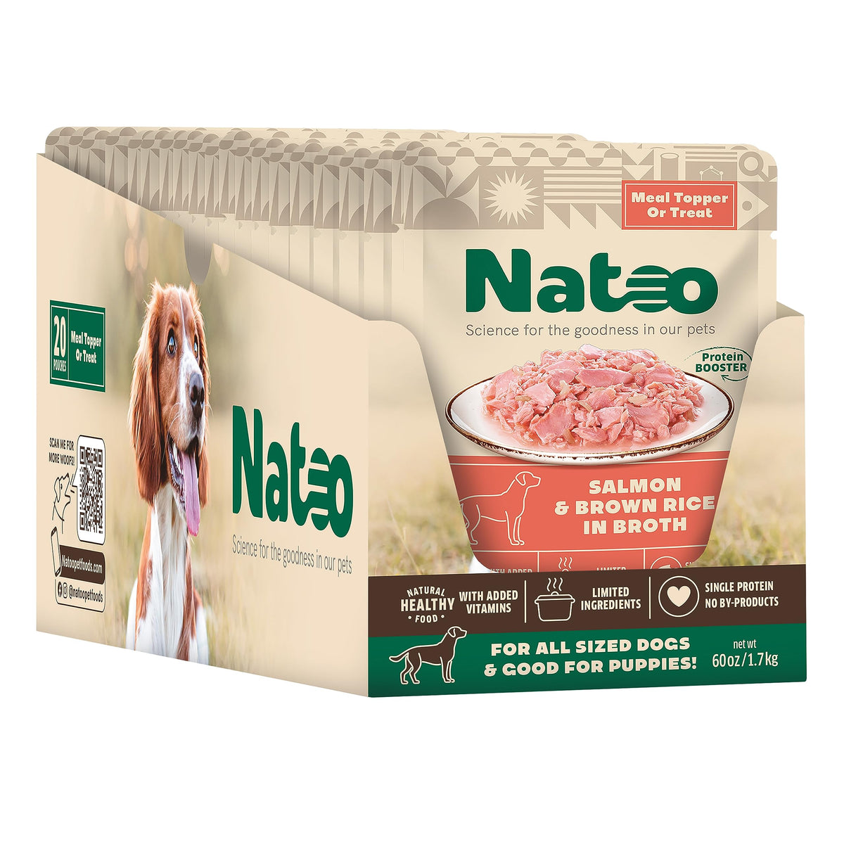 NATOO Dog Food Topper for Picky Eaters & Dog Treat (Salmon & Brown Rice) Dog Toppers for Dry Food Wet Meal Toppers for Dogs & Puppies Limited Ingredient Dog Food 3 oz (Case of 20)