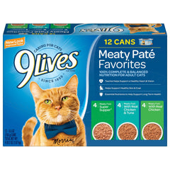 9Lives Paté Favorites Wet Cat Food Variety Pack 5.5 Ounce (Pack of 12)