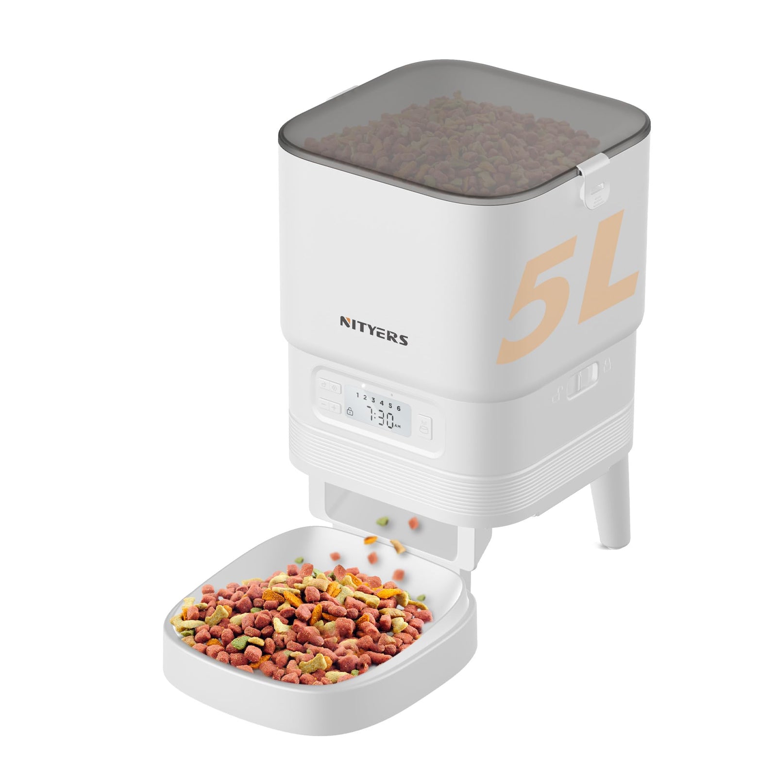 Nityers Automatic Cat Feeder 5L - Timed Pet Feeder for Cats and Dogs with Dry Cat Food Dispenser Dog and Cat Food Storage Container Programmable Control 1-6 Meals Pet Day 10s Voice Safety Lock