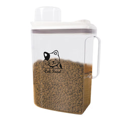 Yomjarl Cat Food Storage Container Airtight |4lbs Clear Plastic Cat Food Container with Handle and Measuring Cup|Portable Pet Food Dispenser|Easy Pour|BPA Free(3.5L)