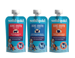 Solid Gold Human Grade Bone Broth Dog Food Meal Toppers 3 Flavor Sampler Bundle 1 Each: Beef Chicken Turkey (8 Ounces)