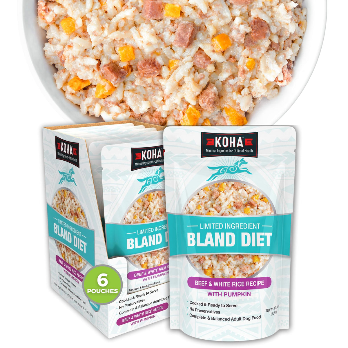 KOHA Limited Ingredient Bland Diet for Dogs Beef and White Rice Recipe Sensitive Stomach Wet Dog Food Gentle Formula Easy to Digest Bland Diet Dog Food Pack of 6