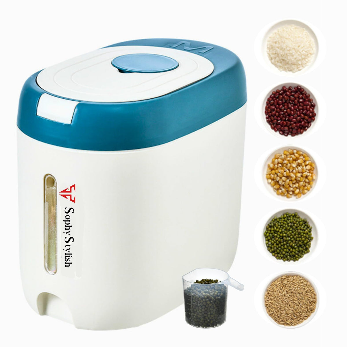 Kitchen Airtight Food Storage Container with Lid for Rice Cereal Flour Sugar Grains and Dog Food Storage - 22 lbs Blue