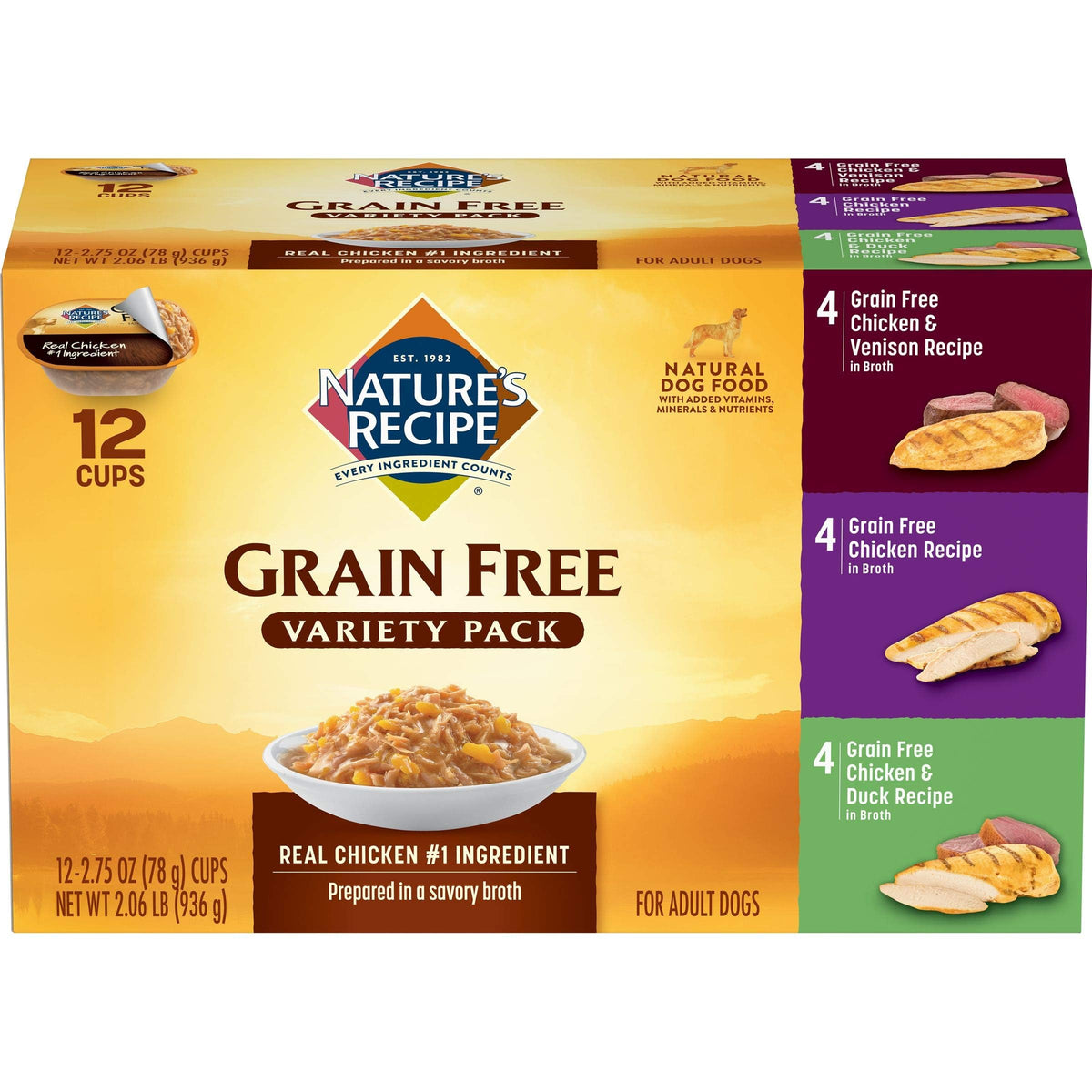 Natures Recipe Grain Free Wet Dog Food Variety Pack 2.75 Ounce Cup (Pack of 12)