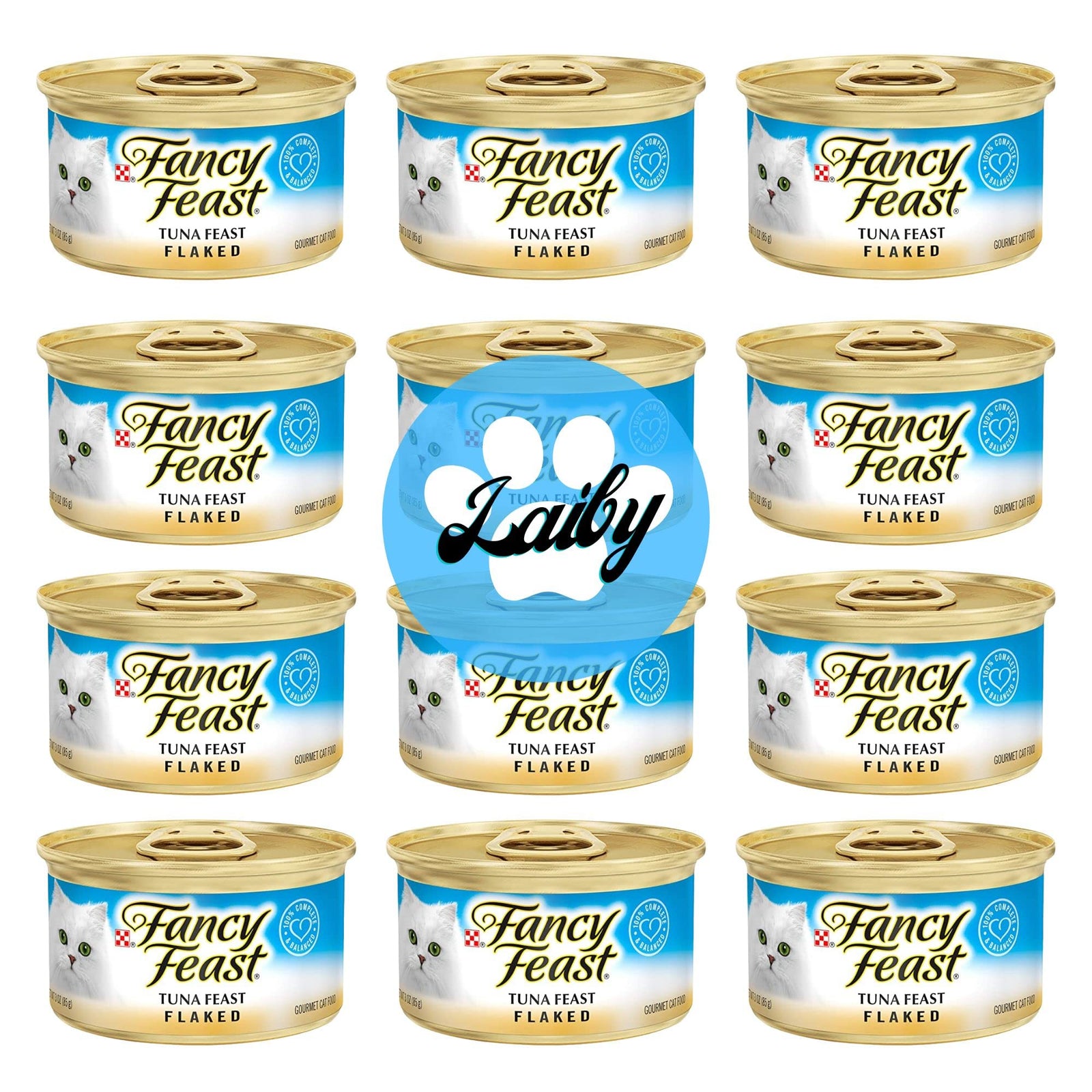 LAIBY Fancy Feast Wet Cat Food | Tuna Fish Food Flakes | Fancy Feast Canned Cat Food Wet Stickers (3 Oz Can Pack of 12)