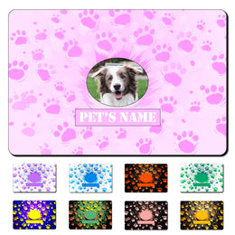 KK JONEIN Personalized Dog Food Mat with Pets Name Non-Slip Backing Custom Dog Placemat Washable Customized Cat Feeding Mat Waterproof PU Material(Paw Print Style)