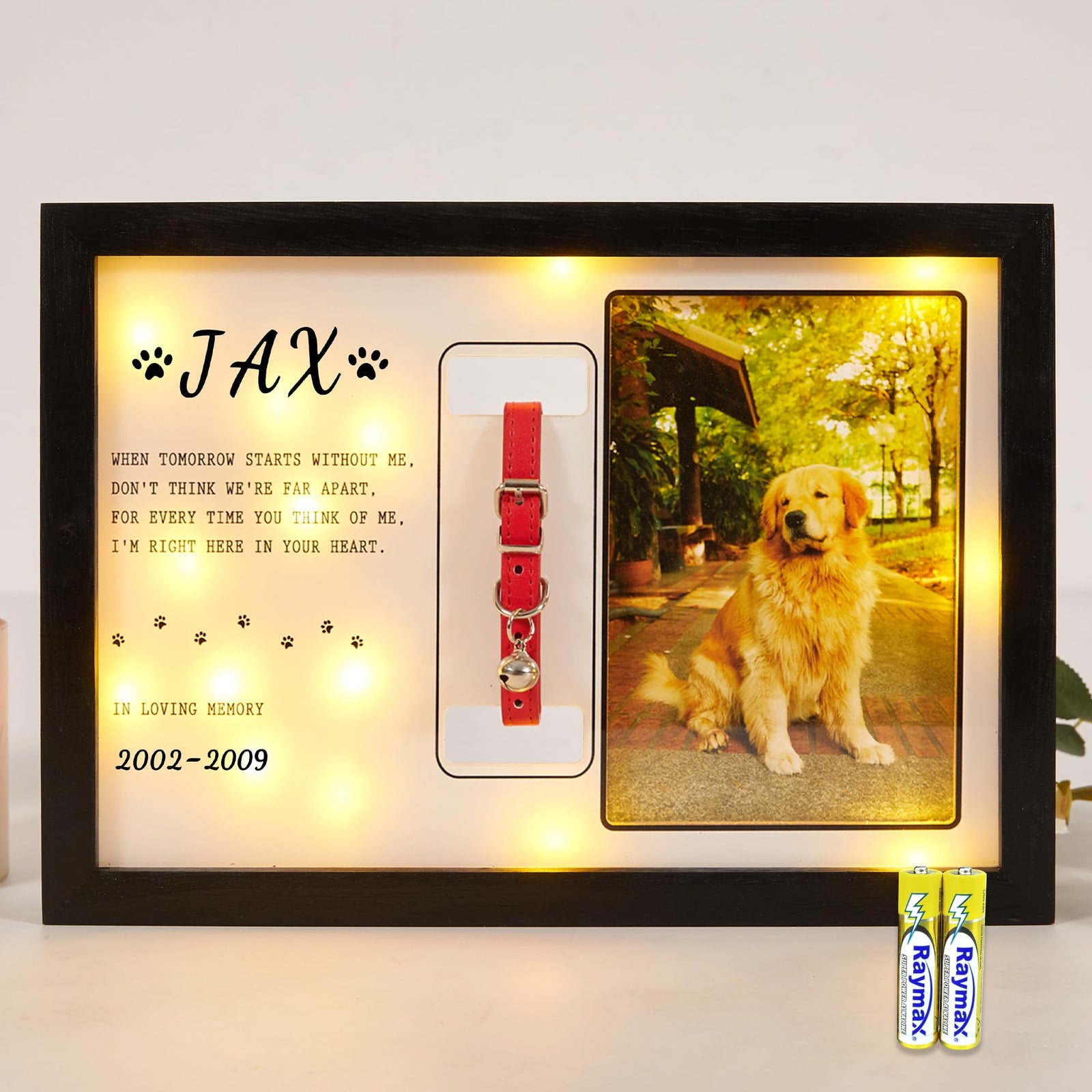 WOODEXPE Dog Memorial Gifts Picture Frame Pet Collar Keepsake Sympathy Gift LED Shadow Box for Loss of Cat Dog for Most XS MI MC Size Collars