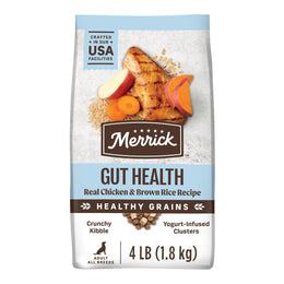 Merrick Gut Health Recipe Healthy Grains Natural Chicken and Rice Dry Dog Food with Yogurt-Infused Clusters - 4 lb. Bag