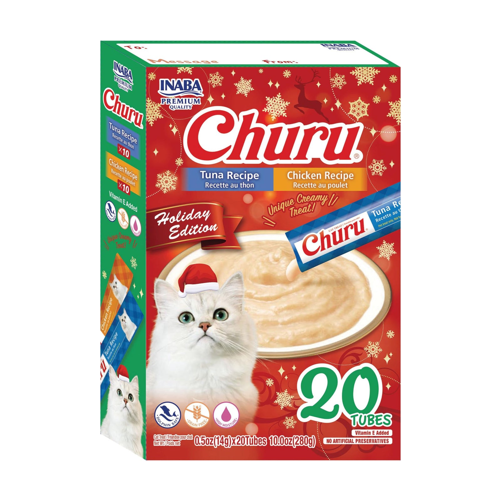 INABA Churu Cat Treats Lickable Squeezable Creamy Purée Cat Treat with Vitamin E 0.5 Ounces Each Tube 20 Tubes Holiday Variety Pack