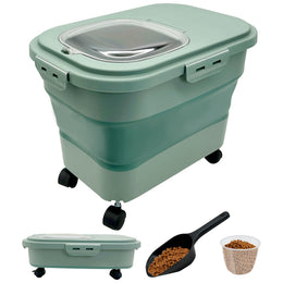 VCEPJH Collapsible Dog Food Storage Container 20 Lb Pet Food Storage with Wheel Scoop Measuring Cup Airtight Cat Food Containers Dry Food Sealed Bucket Kitchen Rice Cereal Flour Holder Bin (LG)