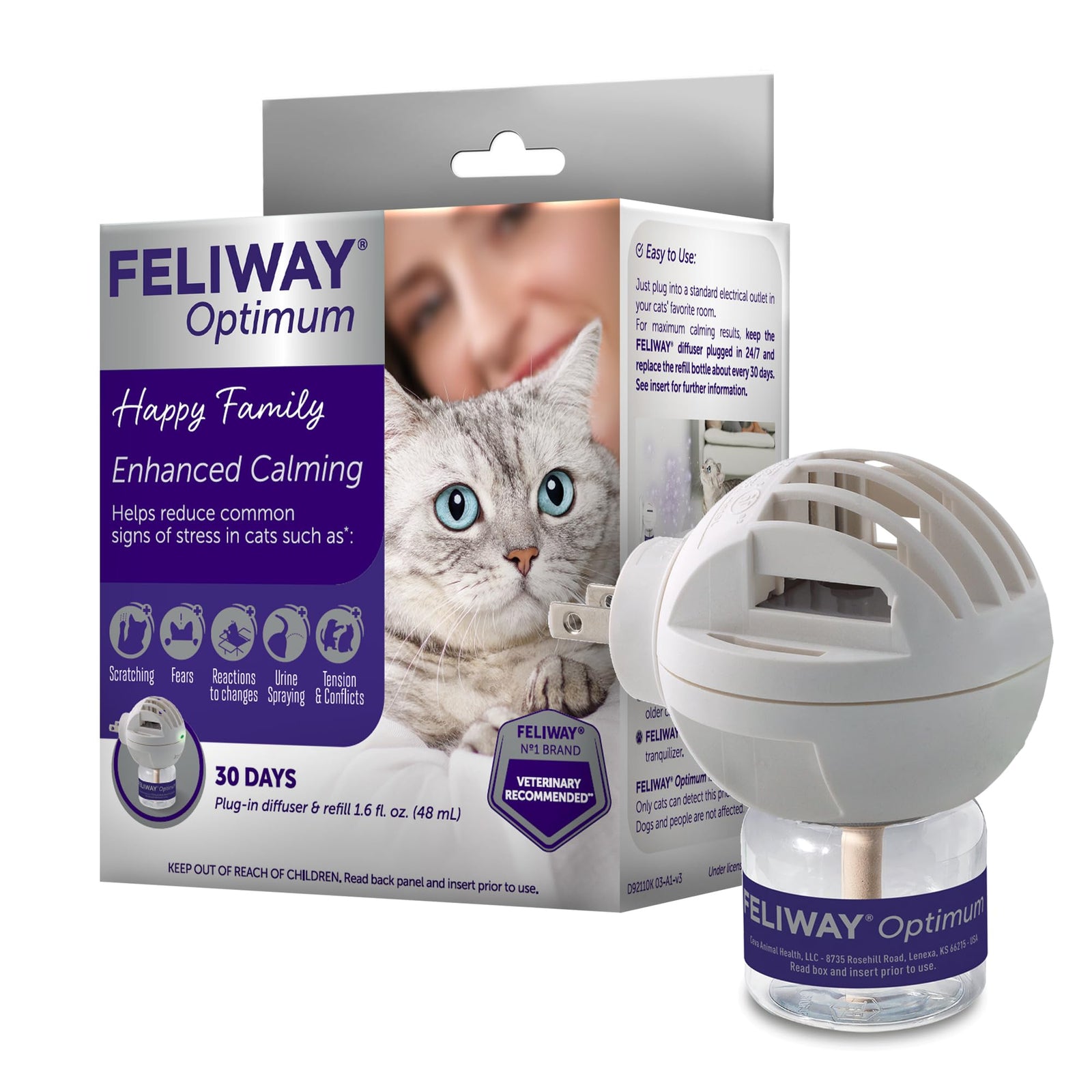FELIWAY Optimum Cat Enhanced Calming Pheromone Diffuser 30 Day Starter Kit (48 mL)