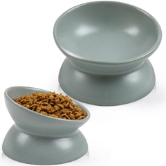 Rapsrk Raised and Tilted Pet Cat Food Bowl5 Inches Ceramic Cat Food Bowl Tilted Protect Spine Stress Free Prevent Vomiting Cat Dishes cat Food Bowl (Grey)