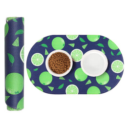 HACHIKITTY Cat Food Mat for Pet Bowls Dispenser 25"x 14" Cute Dog Food Mat for Floor Waterproof Dog Bowl Mat for Food and Water Pet Feeding Mat Lemon