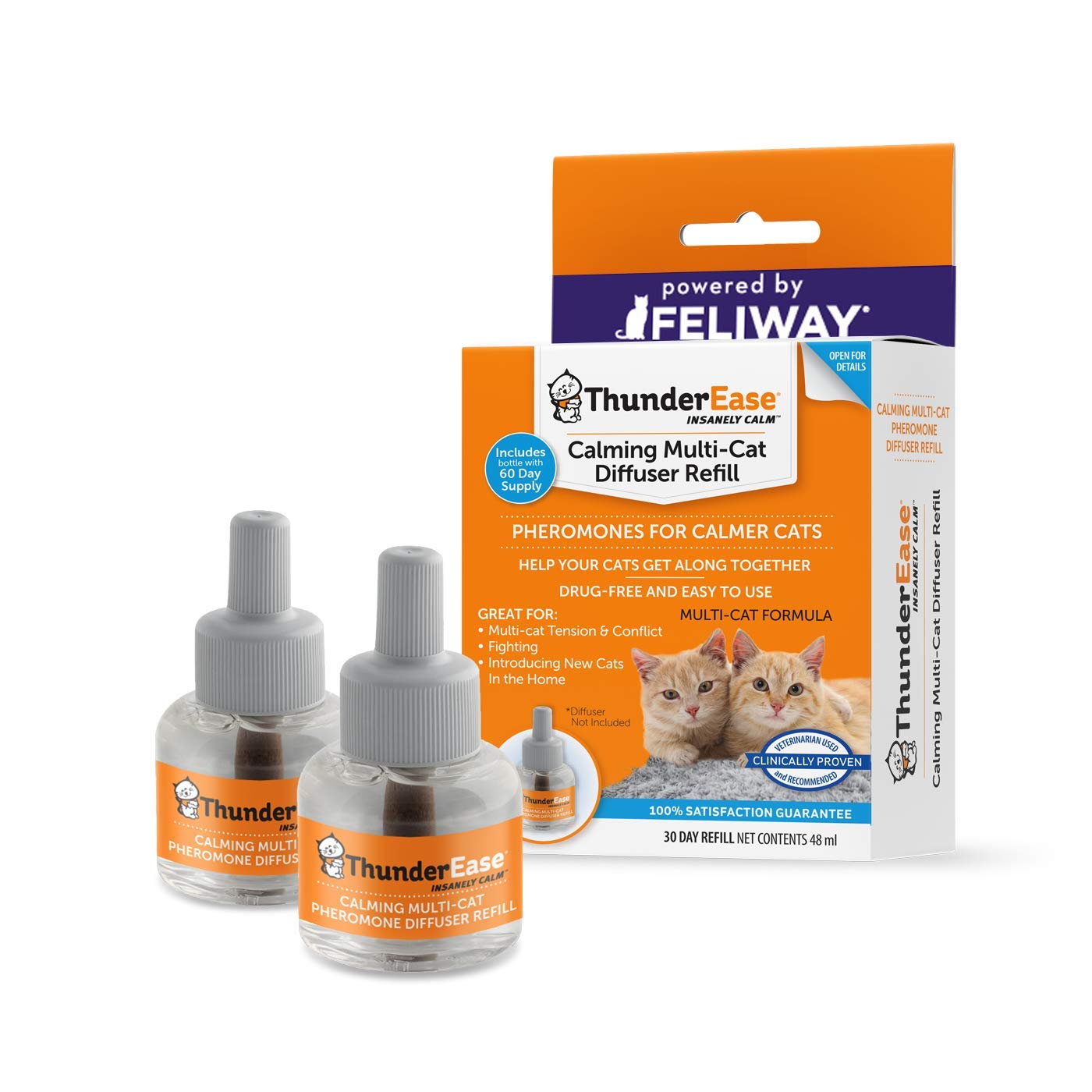 ThunderEase Multicat Calming Pheromone Diffuser Refill | Powered by FELIWAY | Reduce Cat Conflict Tension and Fighting (60 Day Supply)