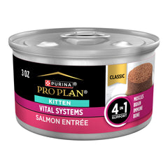 Purina Pro Plan Vital Systems Salmon Entree Wet Kitten Food 4-in-1 Muscles Brain Immune and Bone - (Pack of 24) 3 oz. Cans