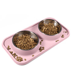L.D.Dog Cat Food Bowls Cat Bowls Non-Skid and Non-Spill Silicone Pads with PP Stand Removable Stainless Steel Food and Water Dishes for Cats Small Size Dogs